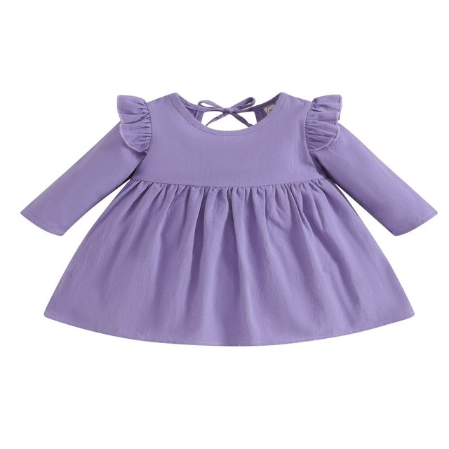 Toddler Baby Girl Dresses Long Sleeve Ruffle Solid Color Dress Casual Party Mini Dress Fall Winter Clothes