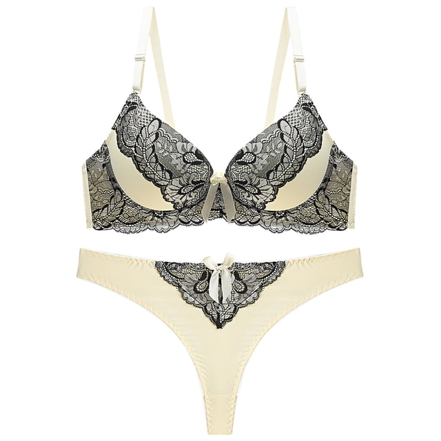 Pisexur Women's Comfortable Push Up Embroidery Lace Bra and Panty Set Plus Size