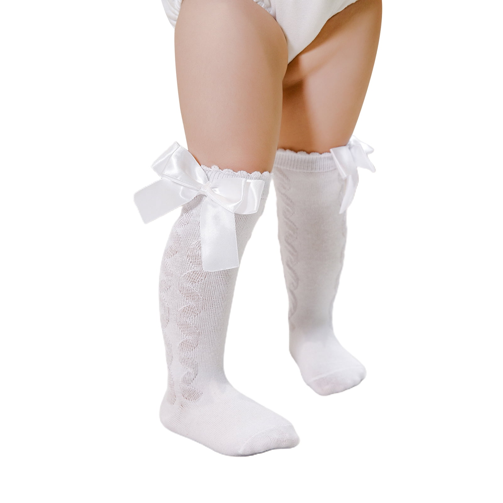 FOCUSNORM Chaussettes Hautes en Coton Tricoté pour Bébés Filles avec Nœud