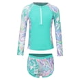 thumbnail image 1 of Xnihocha Littl E Big Girls Floral 2 Pcs Rash Guard Sets Zip Neck Swim Shirts With Shorts Swimsuits Green 10Y, 1 of 7