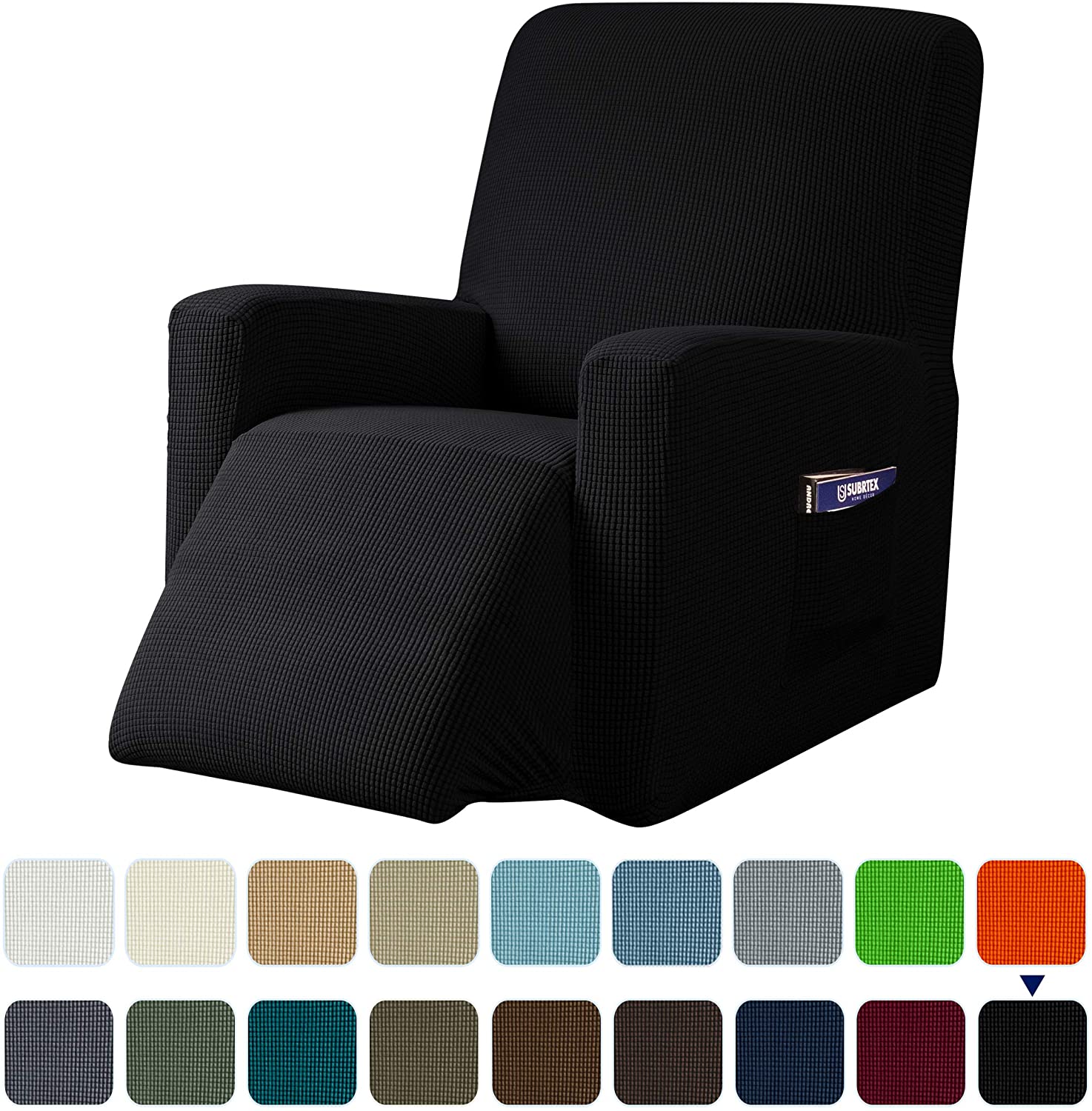 Subrtex Housse Extensible pour Fauteuil Inclinable 1 Pce, Housse Texturée à Carreaux avec Poches