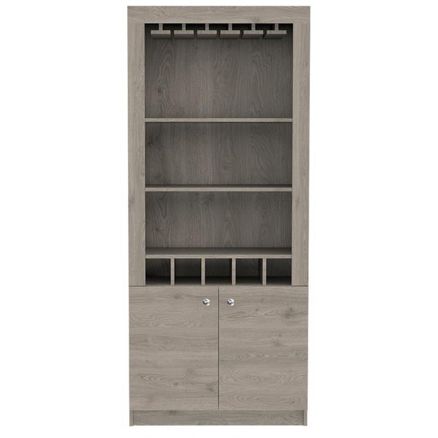 Tuhome Furniture Montenegro 69" Bar Cabinet with Wine Rack in Light Gray
