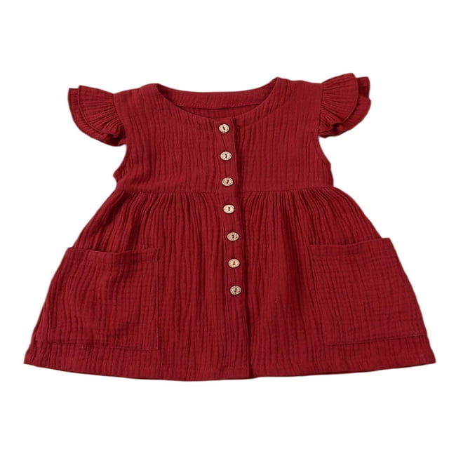 Toddler Girls Solid Color Dress Summer Ruffle Linen Baby Mini Skirt Cqh