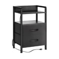 thumbnail image 1 of End Table with 2 Drawers & Open Shelf, Metal Frame Nightstand, Black/Brown/White, 1 of 6