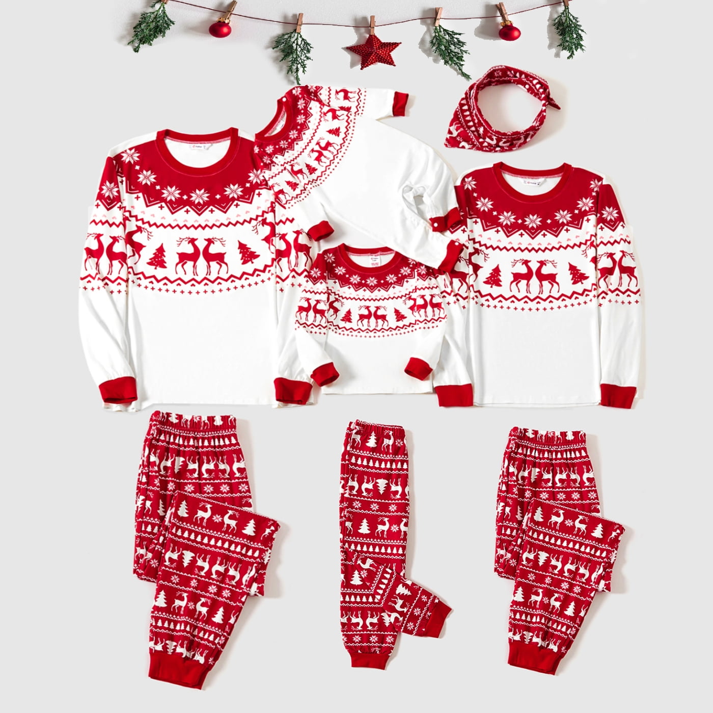 PatPat Ensembles de Pyjamas Assortis pour la Famille avec Imprimé de Renne et Flocon de Neige de Noël (Résistant au Feu)