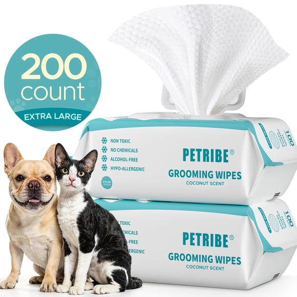 PETRIBE Pet Wipes For Dogs, Coconut Scent, Cleaning and Hydrating, Pet Wipes for Paws, Body & Butt, 200 Count