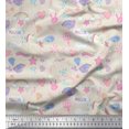 thumbnail image 1 of Soimoi White Poly Georgette Fabric Heart & Unicorn Kids Printed Fabric 1 Yard 52 Inch Wide, 1 of 3