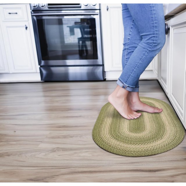 Grassland Green Jute Braided Oval Rugs, 16x24 - Warm Country Rustic Decor, Perfect for Laundry Rooms, Bathrooms and Entryways - Durable and Easy to Clean