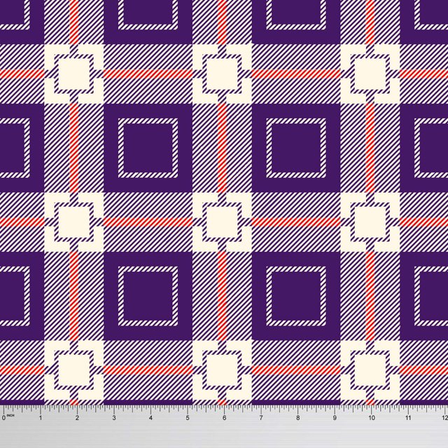 Soimoi Decorative Check Printed Viscose Rayon Fabric Craft Sewing Material By The Yard 58 Inches Wide - Purple