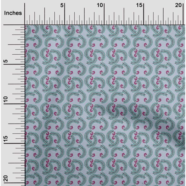 oneOone Cotton Poplin Fabric Leaves & Swirl Block Printed Fabric 1 Yard 56 Inch Wide