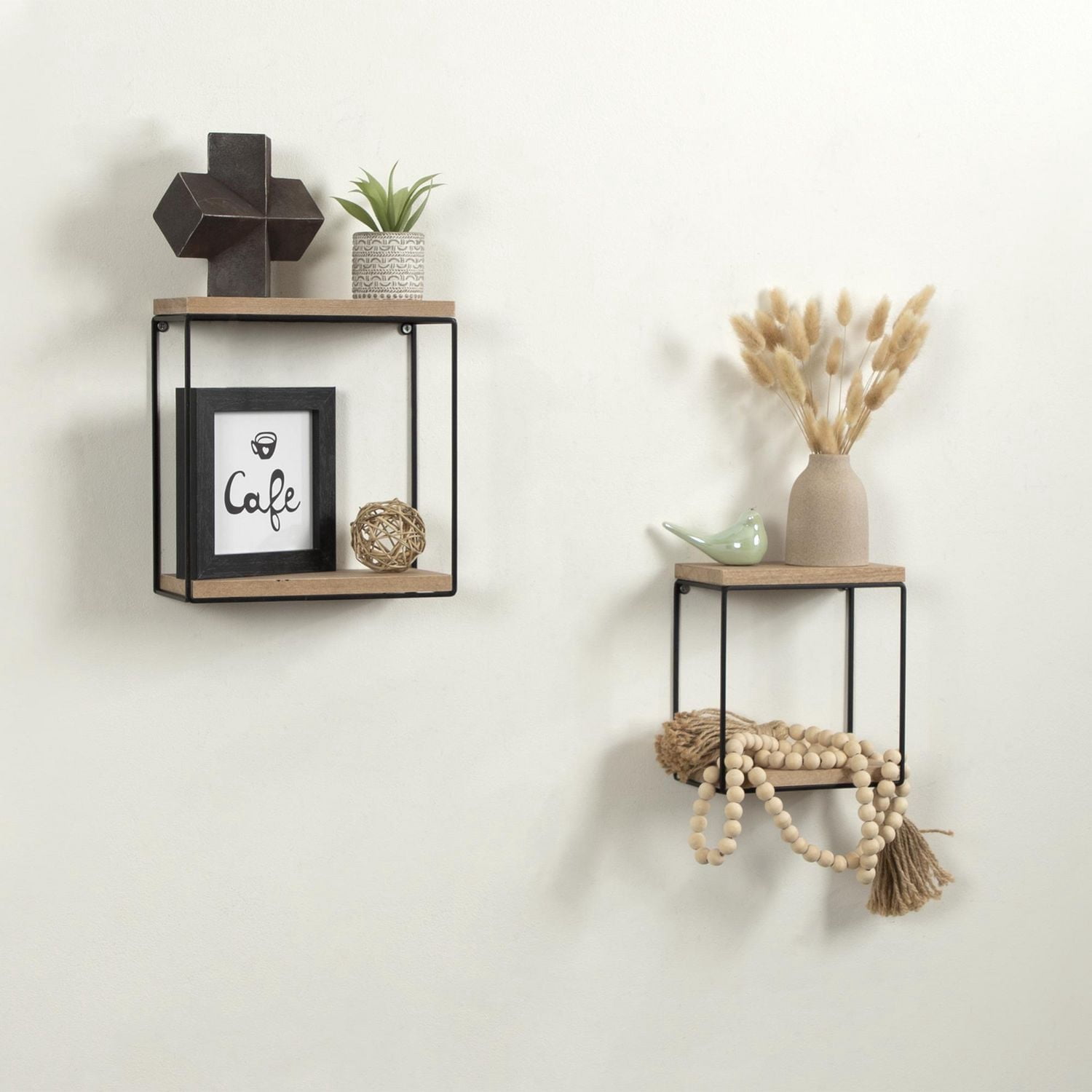 Hometrends Boxton Wood and Metal Floating Wall Shelf Set, Set of 2