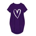 thumbnail image 4 of Pisexur Robe Maxi pour Femme Grande Taille Été Décontractée à Imprimé Cœur à Manches Courtes Col Rond Ample Unie Chemise de Nuit Plissée Robe de Sommeil Confortable avec Poches, 4 of 5