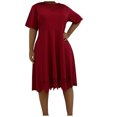 thumbnail image 2 of LOVZFMLL Mode Robe Maxi d'Été Ample pour Femme, Unie, Fleur Brûlée, Ajourée, Manches Courtes, Col Rond, Rouge, 3TG, 2 of 7