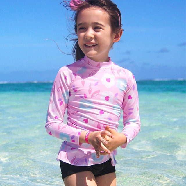 Toddler Girl Bathing Suits Rash Guard Set Flower Graphic Printed Sun Protection Long Sleeve Cute Swimwear Bathing Suits 12-18 Months