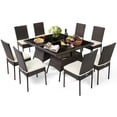 thumbnail image 2 of Costway 10 PCS Patio Rattan Dining Set Glass Table High Back Chair Garden Deck Mix Brown, 2 of 10