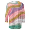 thumbnail image 4 of FAIWAD Femmes Bloc de Couleur 3/4 Chemises Col Rond Blouses Décontractées Élégantes Grande Taille Tunique de Sortie, 4 of 5