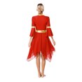 thumbnail image 2 of RUNQHUI Robe de Danse Métallique pour Femmes, une Épaule, Manches Évasées, Tunique de Danse Liturgique, Rouge TTG, 2 of 7