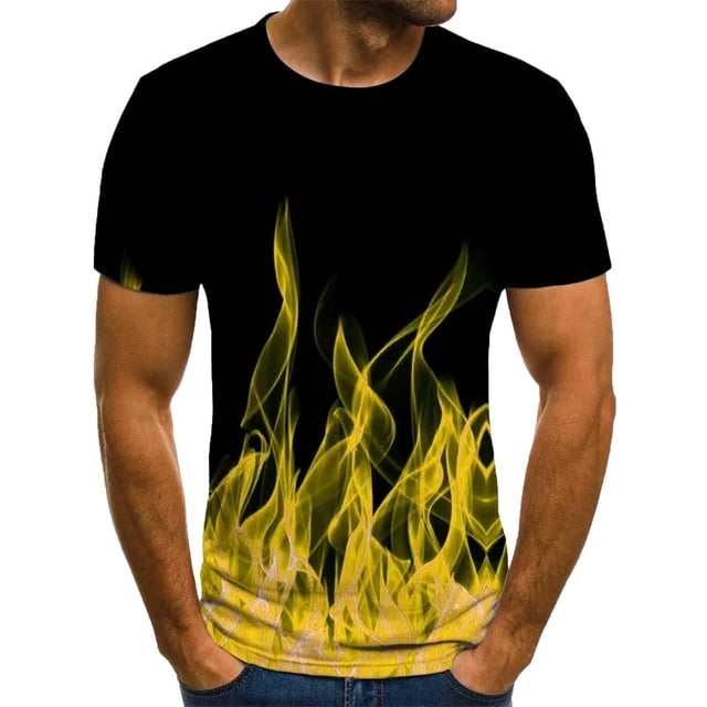 jsaierl T-Shirts Imprimés Flamme 3D pour Hommes Été Col Rond Manches Courtes Chemise Décontractée Ajustée pour Entraînement Gym Chandail Blouse