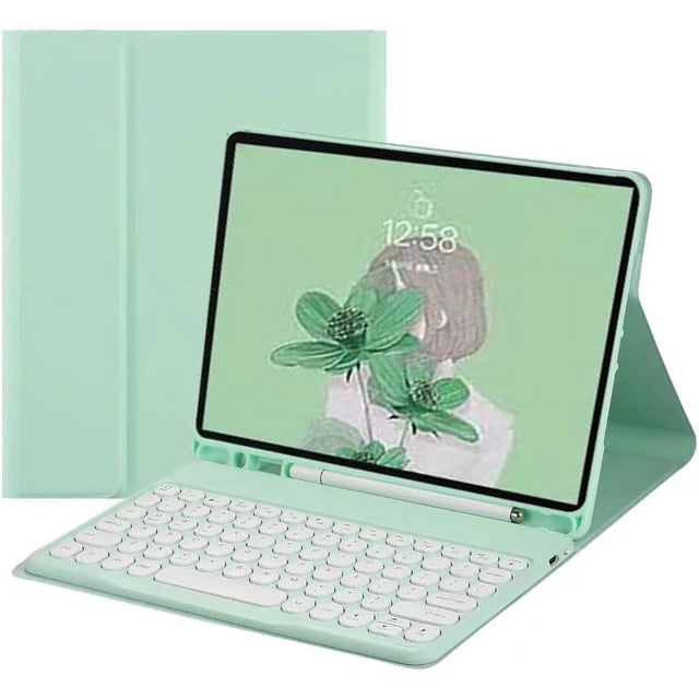 iPad Keyboard Case for iPad 6th Gen 2018, iPad 5th Gen 2017, iPad Pro 9.7, iPad Air 2, iPad Air 1, Soft Back Cover with Pencil Holder & Magnetically Detachable Wireless Bluetooth Keyboard, Mint Green