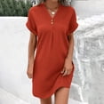thumbnail image 1 of FcBaudy Robe à Manches Courtes Col en V Longueur Genou, Robes d'Été pour Femmes, Robes Décontractées pour Femmes Col Rond Manches Courtes avec Poches Fendue à Ourlet Croisé Robe pour Femmes, 1 of 5