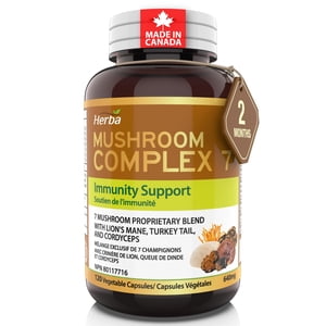 Herba Mushroom Complex Supplements with Lions Mane - 120 Capsules | Made in Canada