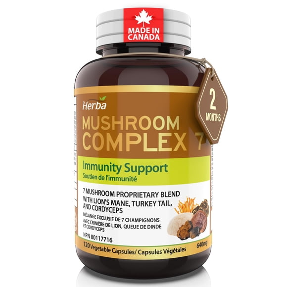 Herba Mushroom Complex Supplements with Lions Mane - 120 Capsules | Made in Canada