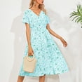 thumbnail image 1 of CEHVOM Robe d'Été Décontractée pour Femme à Manches Courtes, Col en V, Florale, Coupe Ajustée, 1 of 6