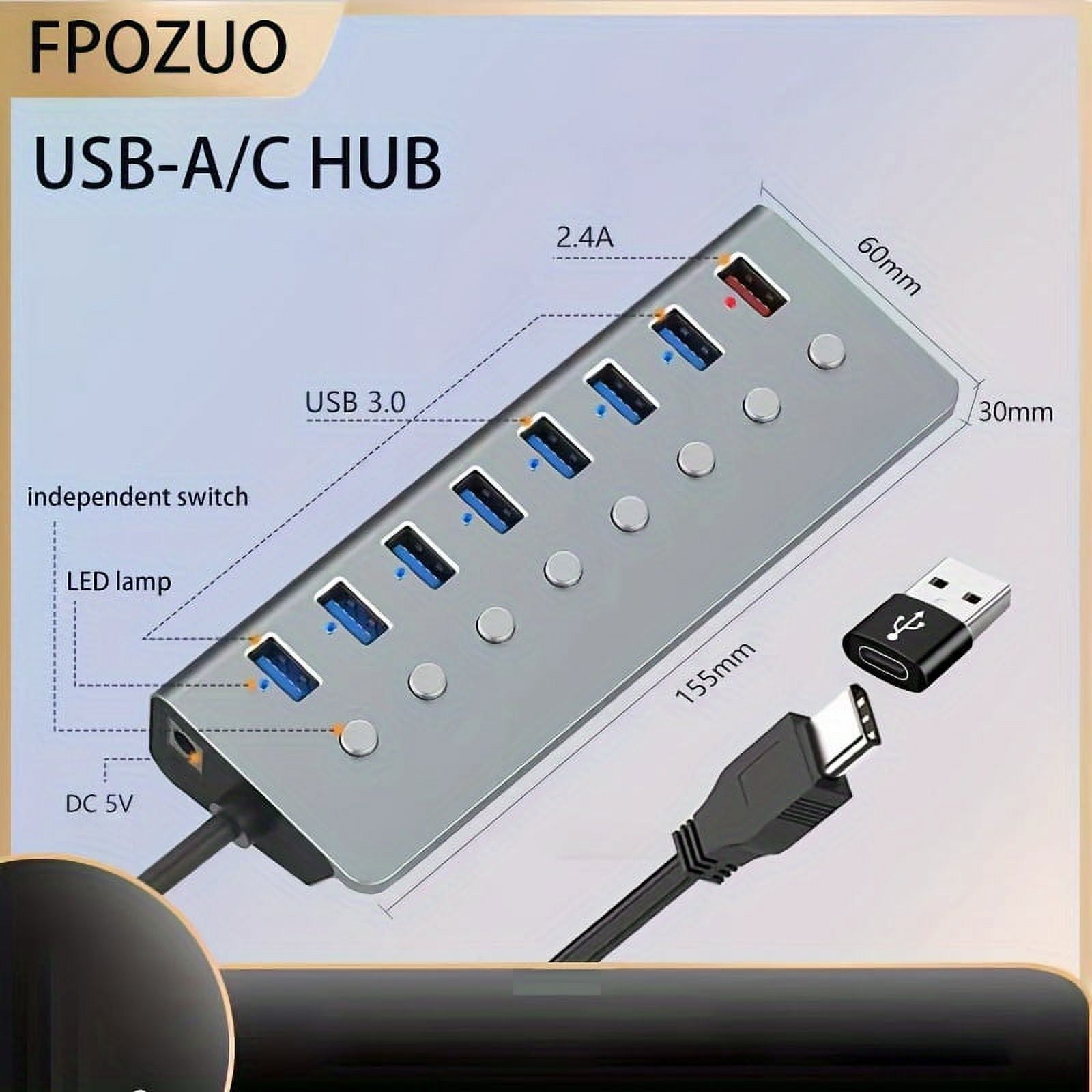 YOPTOP USB 3.0 Hub  aluminum alloy USB C Hub with 7 USB 3.0 Data Ports   1 USB Fast Charging Port  USB Splitter with Individual On/Off Switches,USB 7 1,none