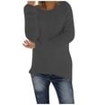 thumbnail image 1 of T-shirts à Col Rond à Manches Longues pour Femmes, Mode d'Automne, Hauts Western Tendance pour Dames, Tunique Ample, Hauts Grande Taille, Chandails Unis, Gris Foncé, TG, 1 of 4