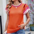 thumbnail image 2 of Pisexur Hauts pour Femmes Confort Printemps Hauts pour Femmes Nouveau Col Rond Tricot Design Color-Block Hauts Décontractés pour Femmes Chandail à Manches Courtes Doux, Hauts Mignons pour Femmes, 2 of 6