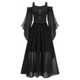 thumbnail image 3 of Yartina Girls Medieval Renaissance Princess Dresses Cold Shoulder Long Sleeve Gothic Victorian Dress Black 16, 3 of 6