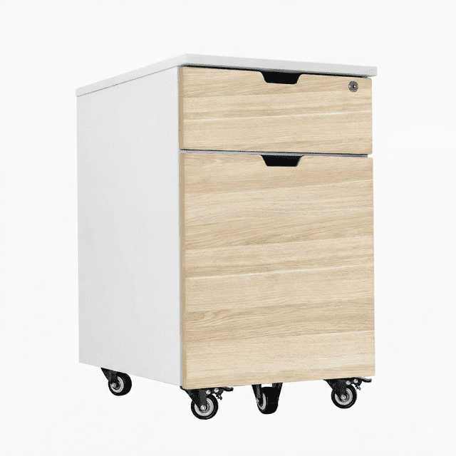 Desky Wooden Minimal Filing Cabinet - White / Classic Oak Laminate