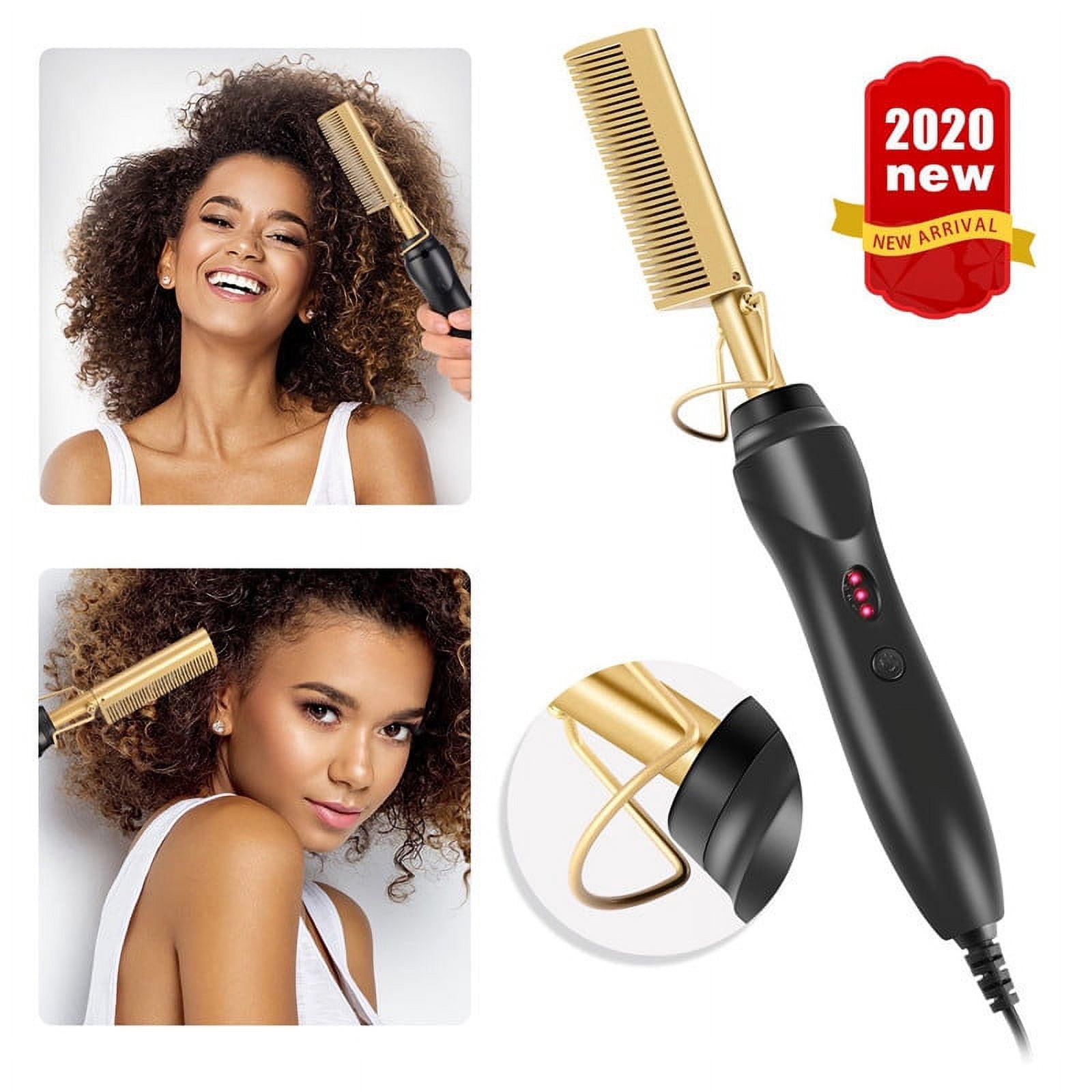 Rdeghly Electric Heating Comb,Multi-Functional Electric Heating Hair Straightener Comb Hair Curler Curling Iron,Hair Straightening Comb