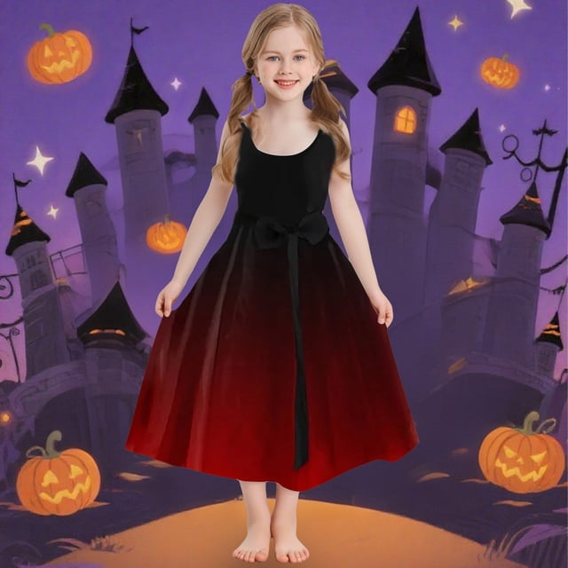 EnJoCho Robe Évasée Twirly d'Halloween pour Filles, Âge 5-14, Robe de Fête à Manches Courtes pour Trick Or Treat, Saison Effrayante Photo Shoot