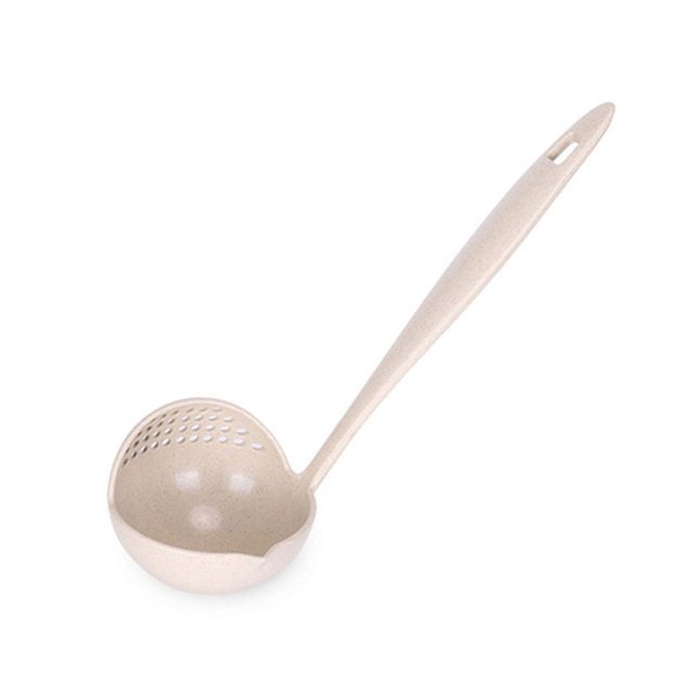 yingyy 2 in 1 Soup Spoon Long Handle Home Strainer Cooking Colander Kitchen Scoop Plastic Ladle Tableware Kitchen accessories beige 1pcs 1Set
