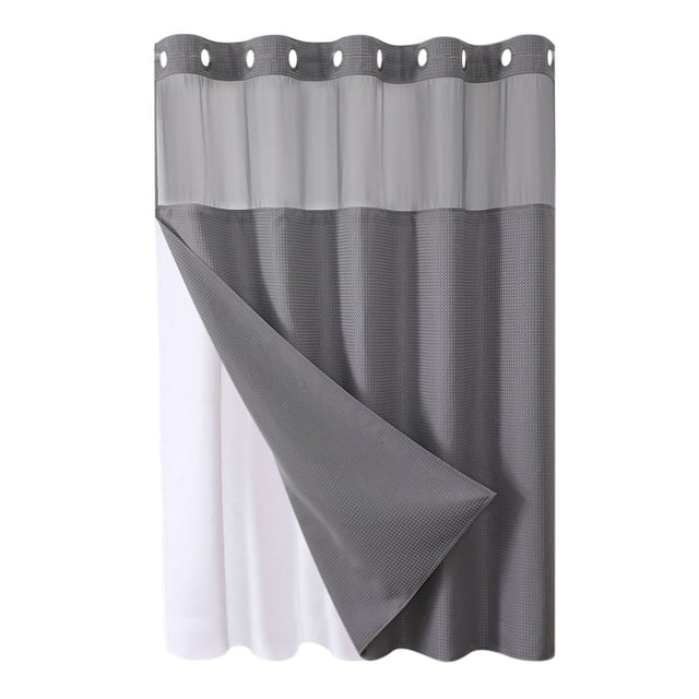 Shower Curtain For Bathroom 71 in W x 74 in H Reversible Heavy Duty Polyester Fabric With Built-in Large Rings