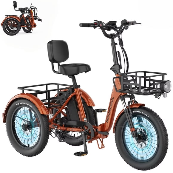 MOONCOOL Foldable Electric Tricycle for Adults, 500W(Peak 1000W) Motor 48V 20Ah Battery, 20" Fat Tire Three Wheel Electric Bicycle
