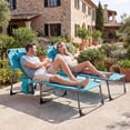thumbnail image 4 of Gymax Ensemble de 2 Chaises Longues de Plage Pliantes Inclinables avec Trou pour le Visage Turquoise, 4 of 10