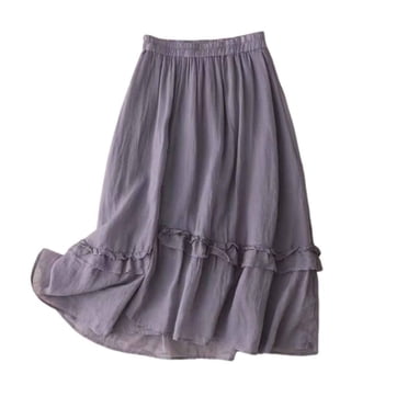 Tumotour Cotton And Linen Skirt For Women Summer Casual Maxi Skirt A-Line Flowy Ruffle Tiered Elastic High Waist Beach Floral Long Skirts