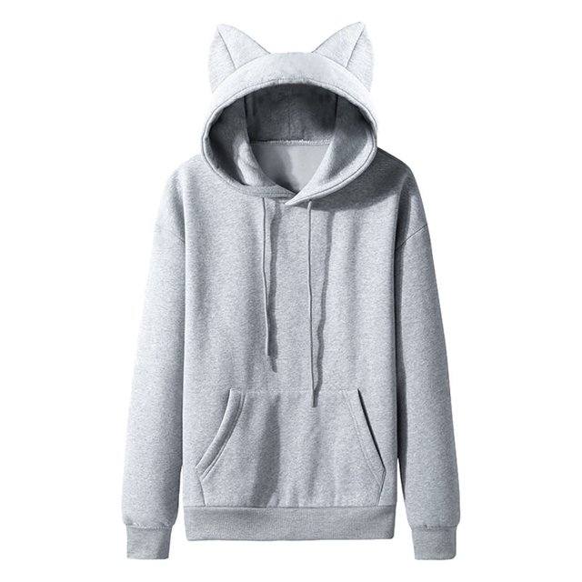 LUOGENLI Men Hoodies Blanket 2025 Autumn/Winter Cat Ear Couple Solid Color Hooded Ladies Hoodie for Ladies Men Hoodies Pullover Oversized Grey Size L