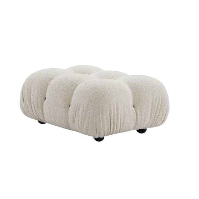 Collin Lounge Ottoman en Tissu Bouclé Blanc Cassé avec un design Carré Capitonné et Coussiné avec des segments Arrondis et de Petits Pieds Noirs, Convient aux Meubles de Salon comme Repose-Pieds Ou Siège Supplémentaire.