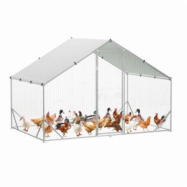Large Metal Chicken Coop with Waterproof & UV-Resistant Cover, 9.8x6.5x6.5 FT Chicken Runs for Yard with Triangular Stiffener, Rust-Prevention Frame, Spacious Outdoor Cage for Chickens & Ducks