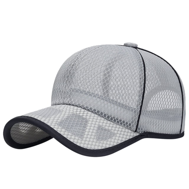 GDREDA Mens Hats and Caps Unisex Classic Low Profile Mesh Baseball Cap in grey. This adjustable dad hat features a soft, unconstructed design with a breathable mesh material made of 70% polyester. The brim measures 8 cm, and the hat circumference is adjustable from 55-60 cm. Suitable for outdoor activities like hiking, camping, or casual wear.