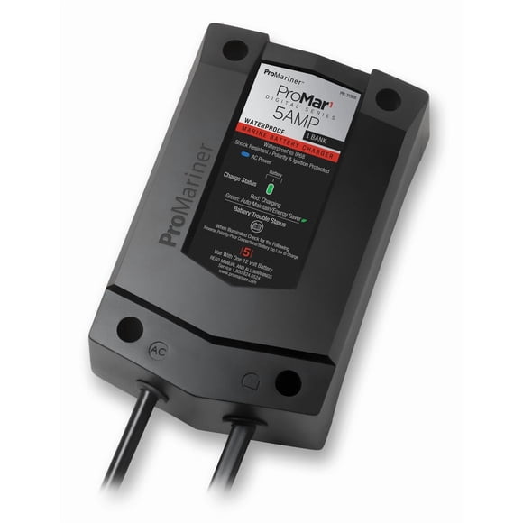 Pro Mariner Battery Charger 31505 ProMar1 DS; For 12 Volt Marine Batteries; 1 Bank Charger; 120 Volt Power Supply; 4 Step Fully Automatic; 5 Amp Charging Current; Waterproof; 6 Feet Length Cable