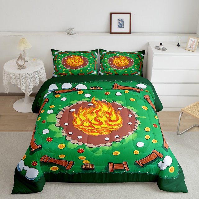 Erosebridal Happy Caming Bedding Full Comforter Set, Jungle Wood Down Comforter, Adventure Theme Decor, Reversible 3pcs
