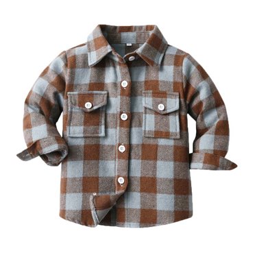 AherBiu Baby Clothes Boys Flannel Plaid Long Sleeve Toddler Jacket Button down Fall Casual Shirts