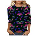 thumbnail image 2 of T-shirts de Mardi Gras pour Femmes, T-Shirts de Croisière de Carnaval pour Femmes, T-Shirt Graphique à Masque Pailleté pour Femmes, Vêtements de Mardi Gras pour Femmes Grande Taille, T-Shirts Mode à Manches 3/4 à Col Rond T-Shirt de Fête Hauts de Carnaval, 2 of 5