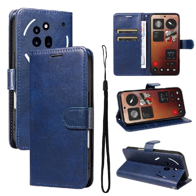 Étui Portefeuille pour Téléphone Nothing 3A Pro à Rabat avec Fentes pour Cartes, Support Magnétique et Sangle Bleu