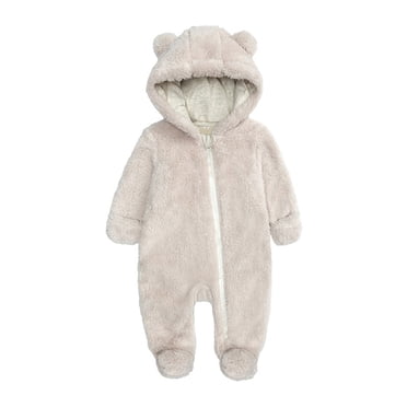 Aocisk Warm Hooded Romper Jumpsuit Outerwear Cozy Baby Toddler Girls Winter Jacket Playwear Outfit Beige 3-6 Months