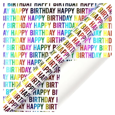 Fridja Rouleau de Papier d'Emballage d'Anniversaire Réversible pour Garçons Filles Enfants Hommes Femmes, Feuille d'Or Colorée Joyeux Anniversaire Lettrage Cœur d'Amour et Étoiles - Papier d'Emballage Cadeau pour Fête d'Anniversaire, 27.5x19.68 Po